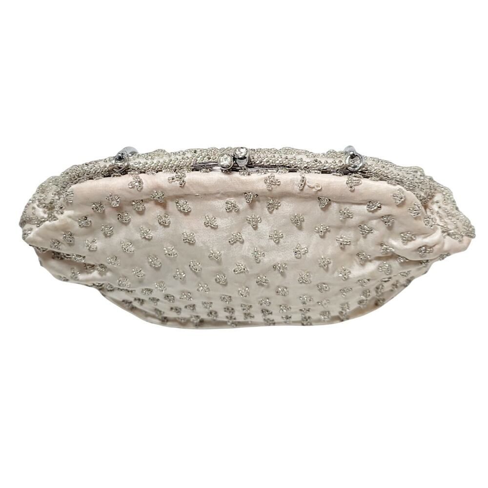 Vintage Off White Beaded Evening Formal Purse Bag Beige Metal Clasp Closure READ - Picture 10 of 12